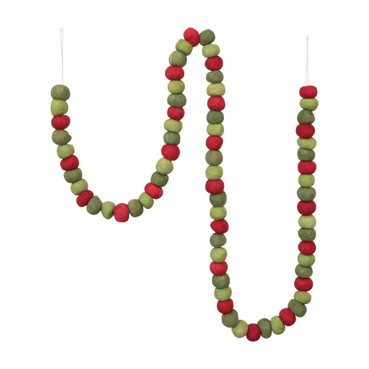 72"L Wool Felt Ball Garland, Red and Green Colors