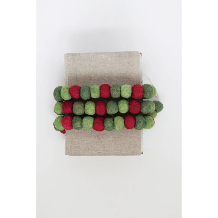 72"L Wool Felt Ball Garland, Red and Green Colors