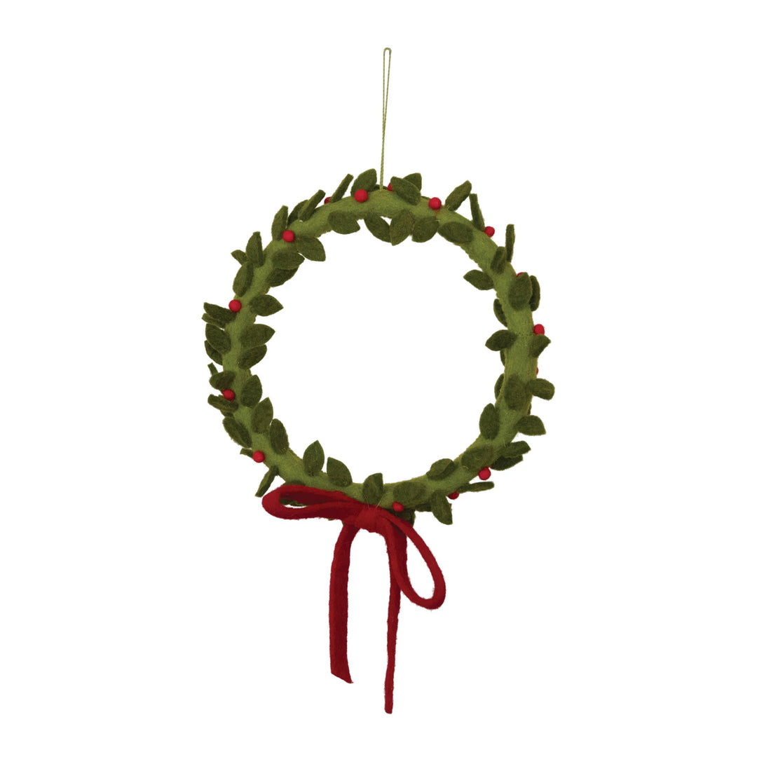 Wool Felt Wreath with Berries and Velvet Bow