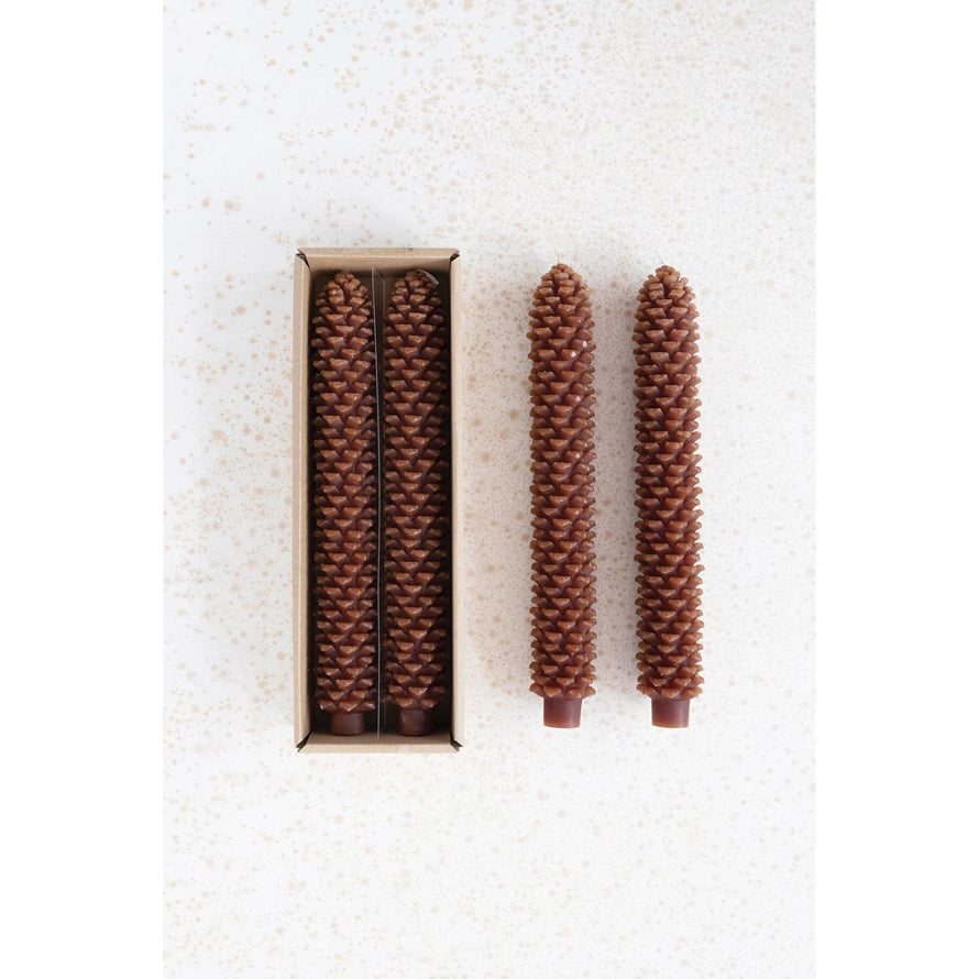 10" Unscented Pinecone Shaped Taper Candles, Set of 2