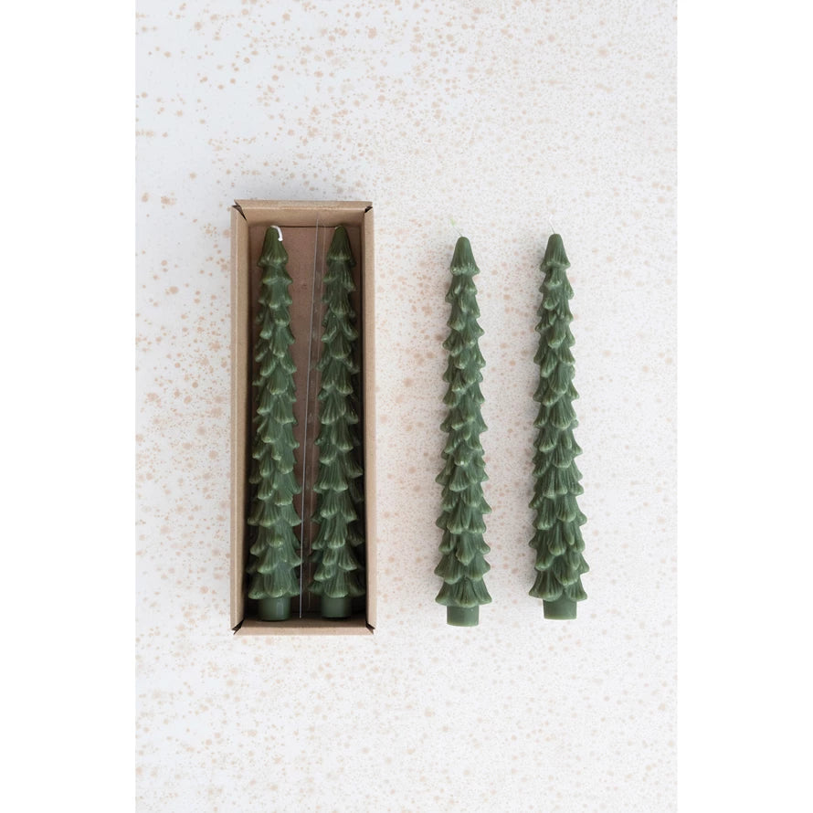 Evergreen Tree Shaped Taper Candles, Set of 2, 10"