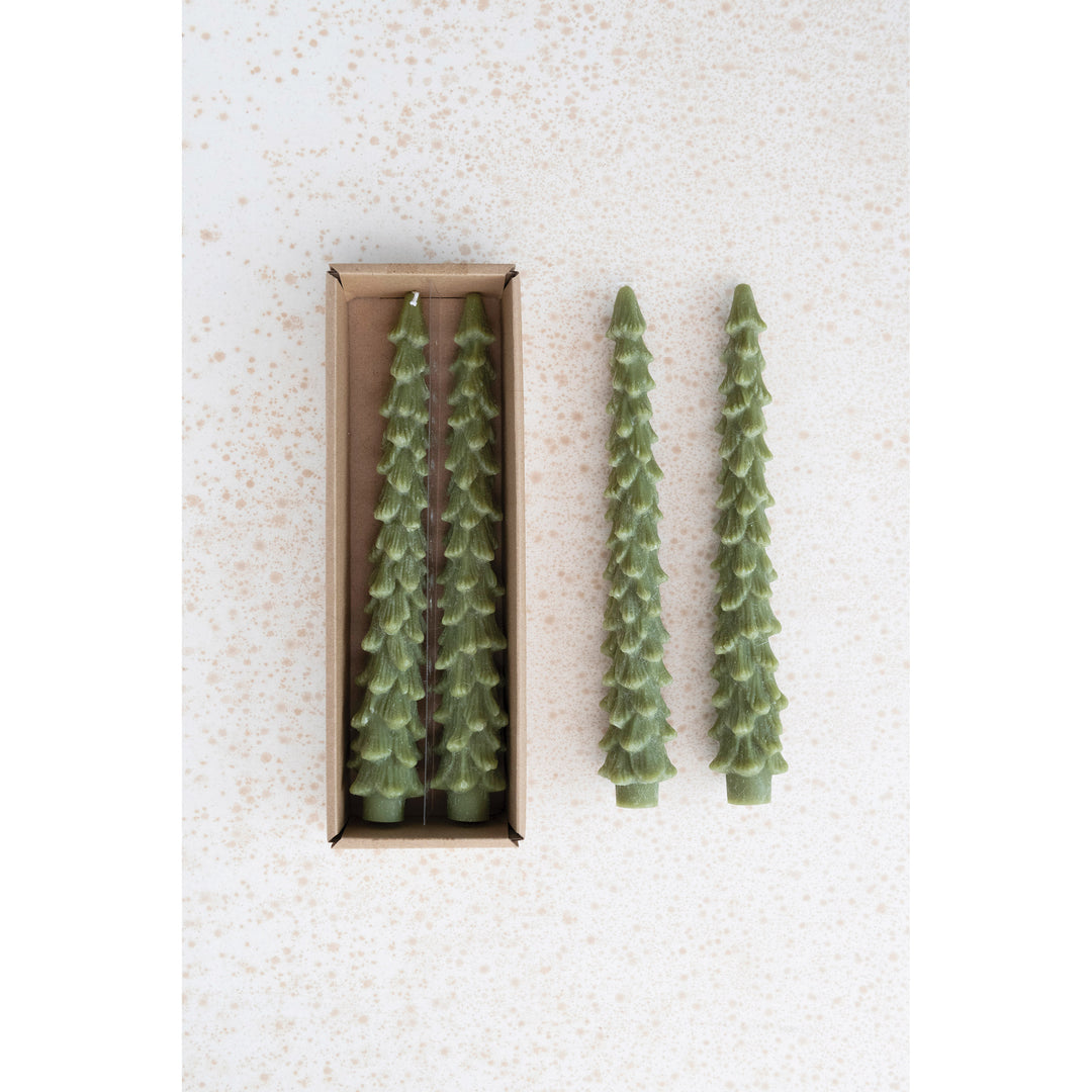 Sage Green Tree Shaped Taper Candles, Set of 2, 10"