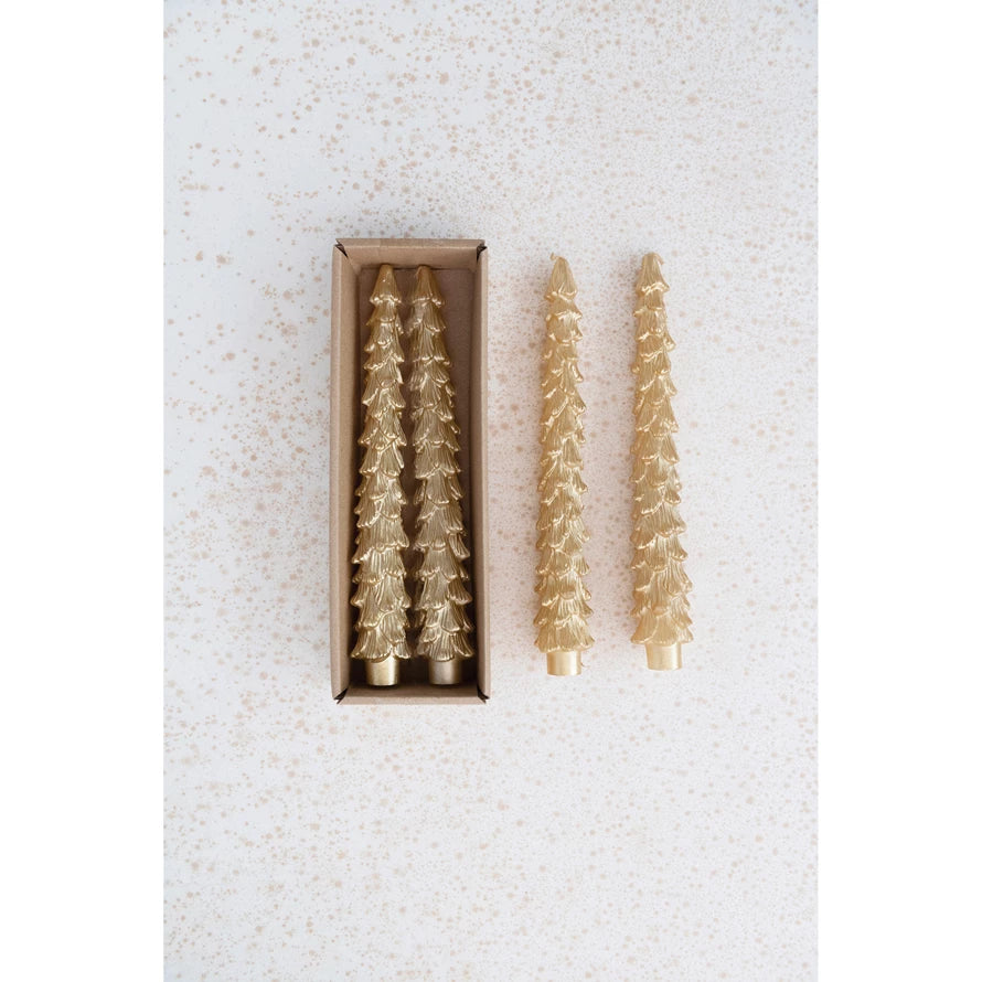Gold Tree Shaped Taper Candles, Set of 2
