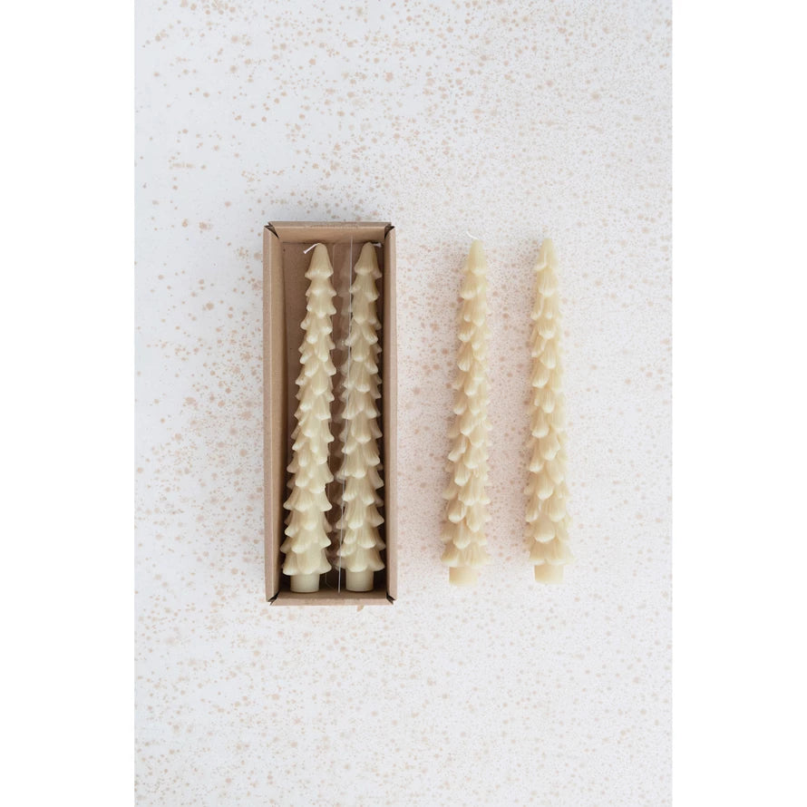 Cream Tree Shaped Taper Candles, Set of 2