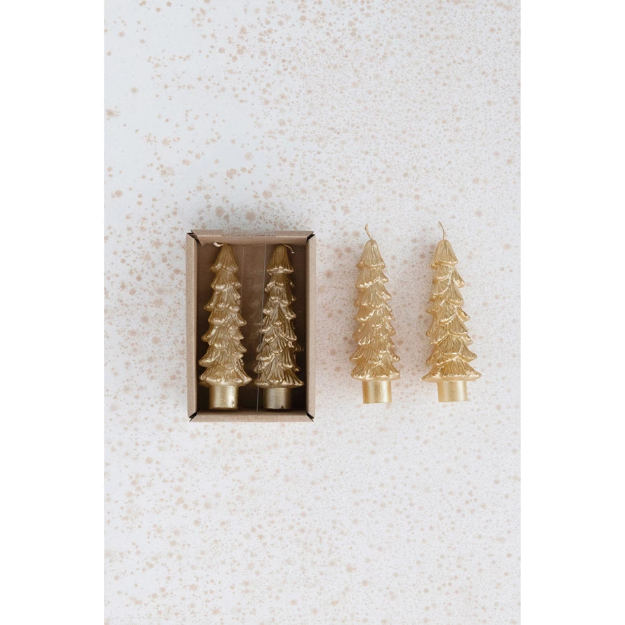Gold Tree Shaped Taper Candles, Set of 2