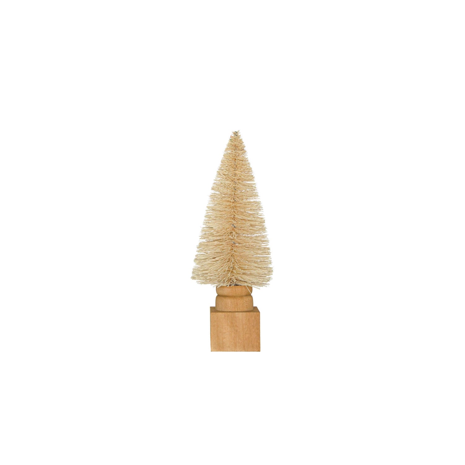 Bottle Brush Tree w/ Carved Wood Base, Cream Color, 8"