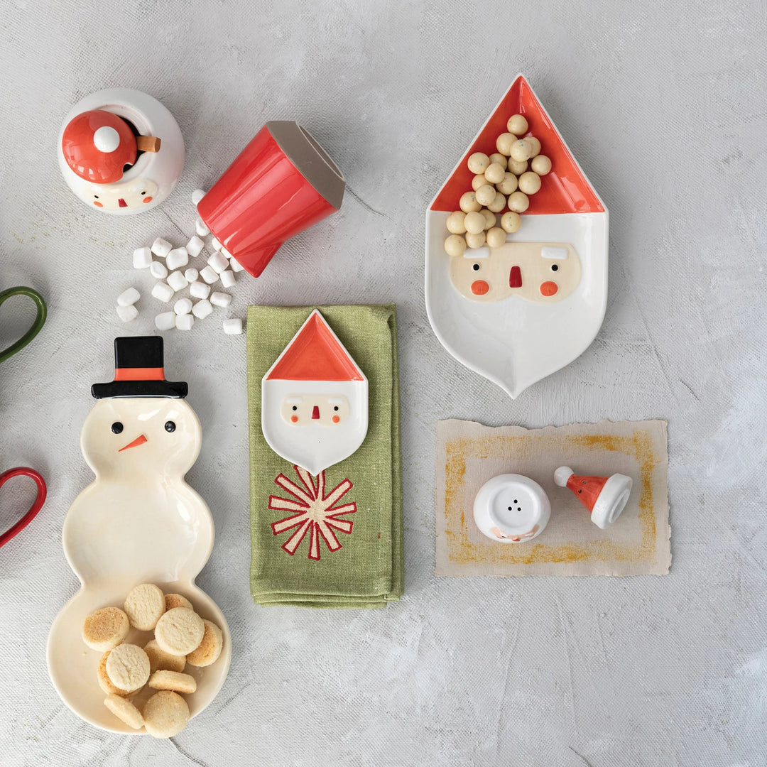 Stoneware Santa Shaped Platter, Red & White