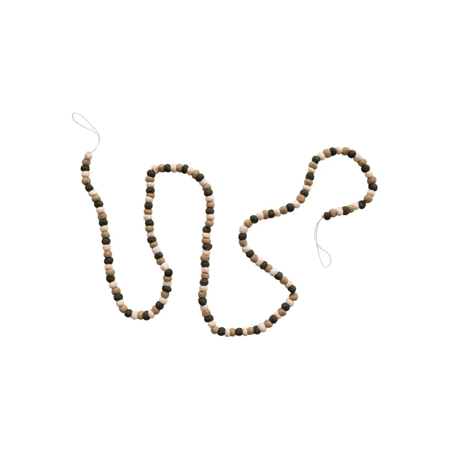 Handmade Wool Felt Ball Garland, Cream Color & Brown