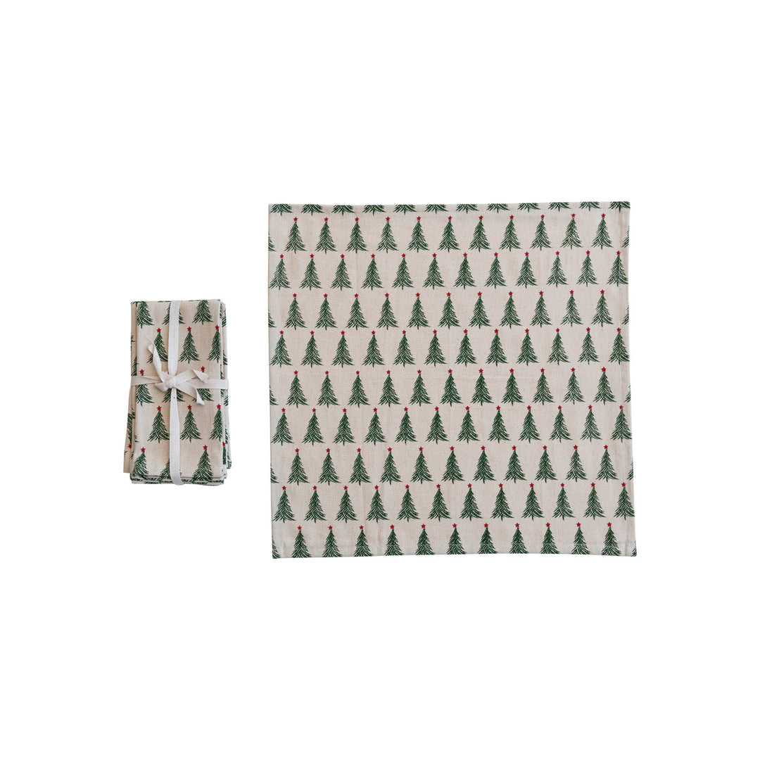 Christmas Tree Cotton Printed Napkins, Set of 4