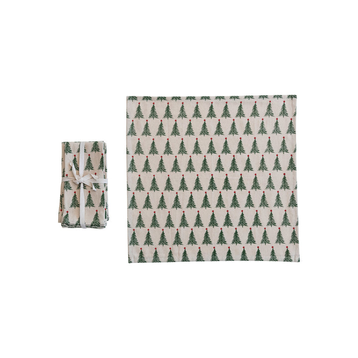 Christmas Tree Cotton Printed Napkins, Set of 4