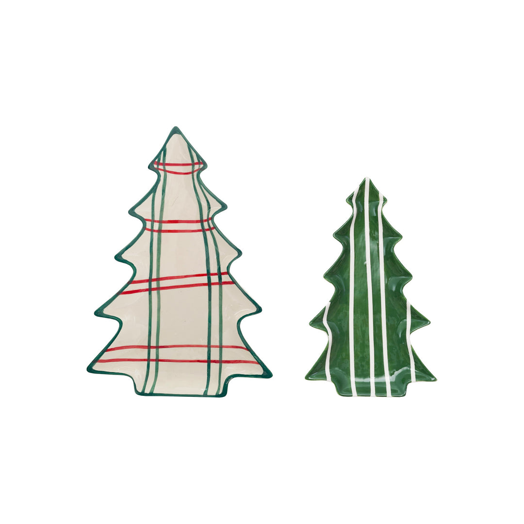 Hand-Painted Ceramic Tree Shaped Plates with Stripe Patterns, 2 Sizes