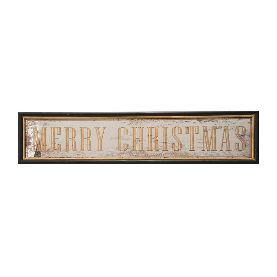 Framed Wall Décor with Antiqued Mirror "Merry Christmas"