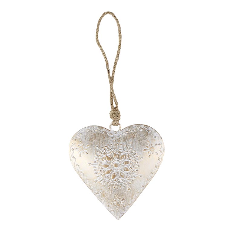 Rustic Heart Ornament - White
