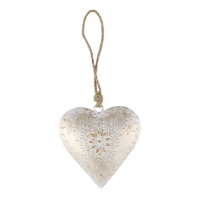 Rustic Heart Ornament - White