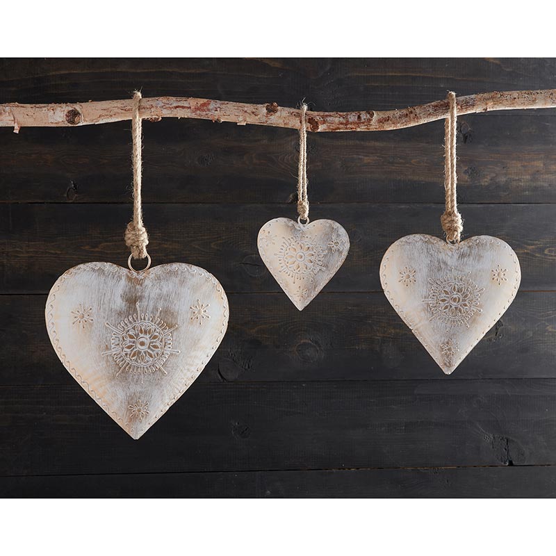 Rustic Heart Ornament - White