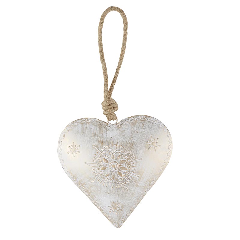Rustic Heart Ornament - White