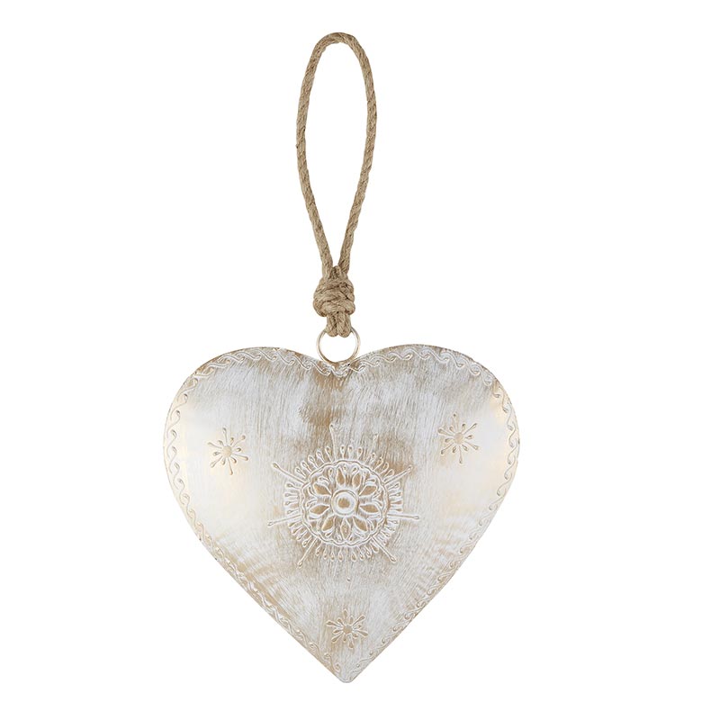 Rustic Heart Ornament - White