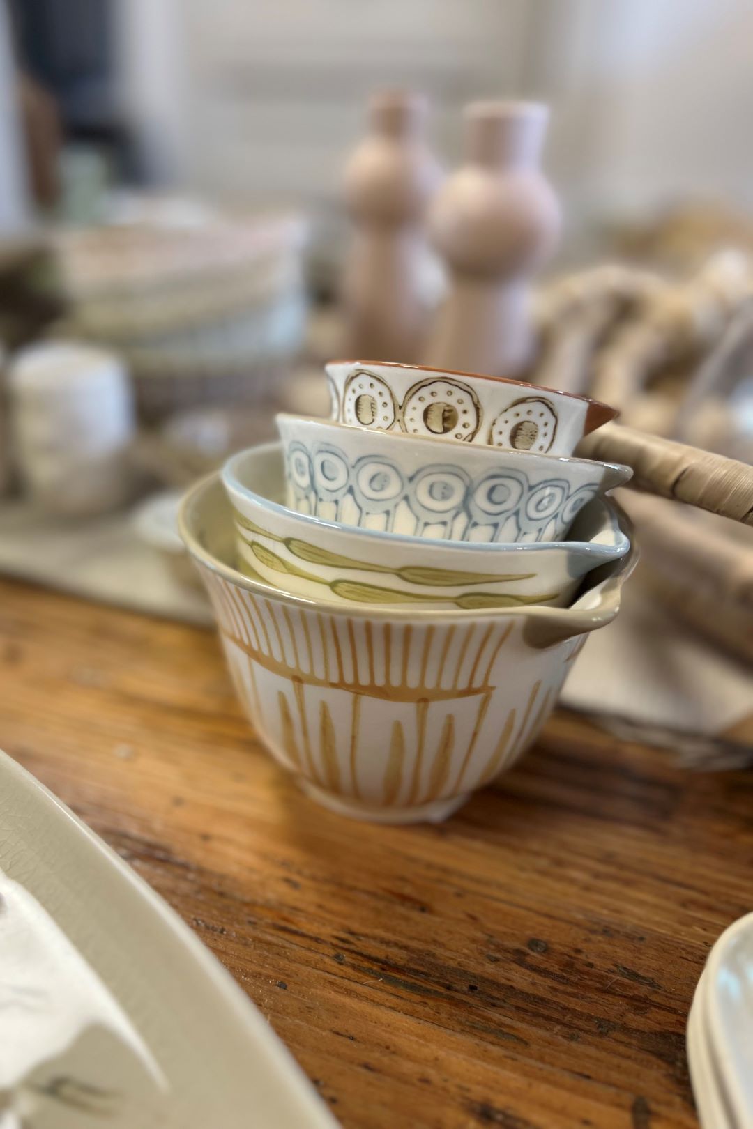 Hand-Painted Patterned Stoneware Measuring Cups, Set of 4
