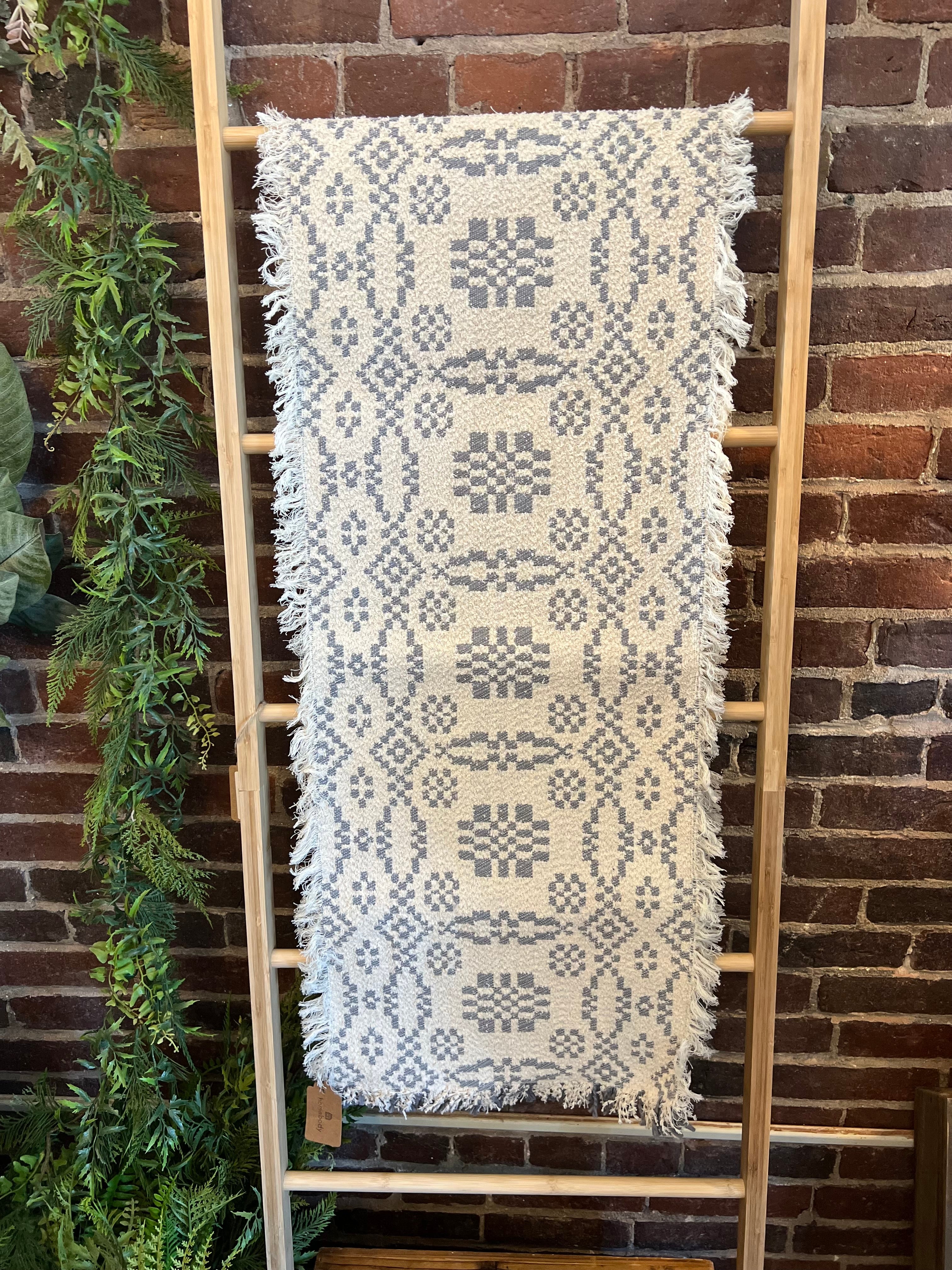 Woven Cotton Two-Sided Jacquard Table Runner with Frayed Edges