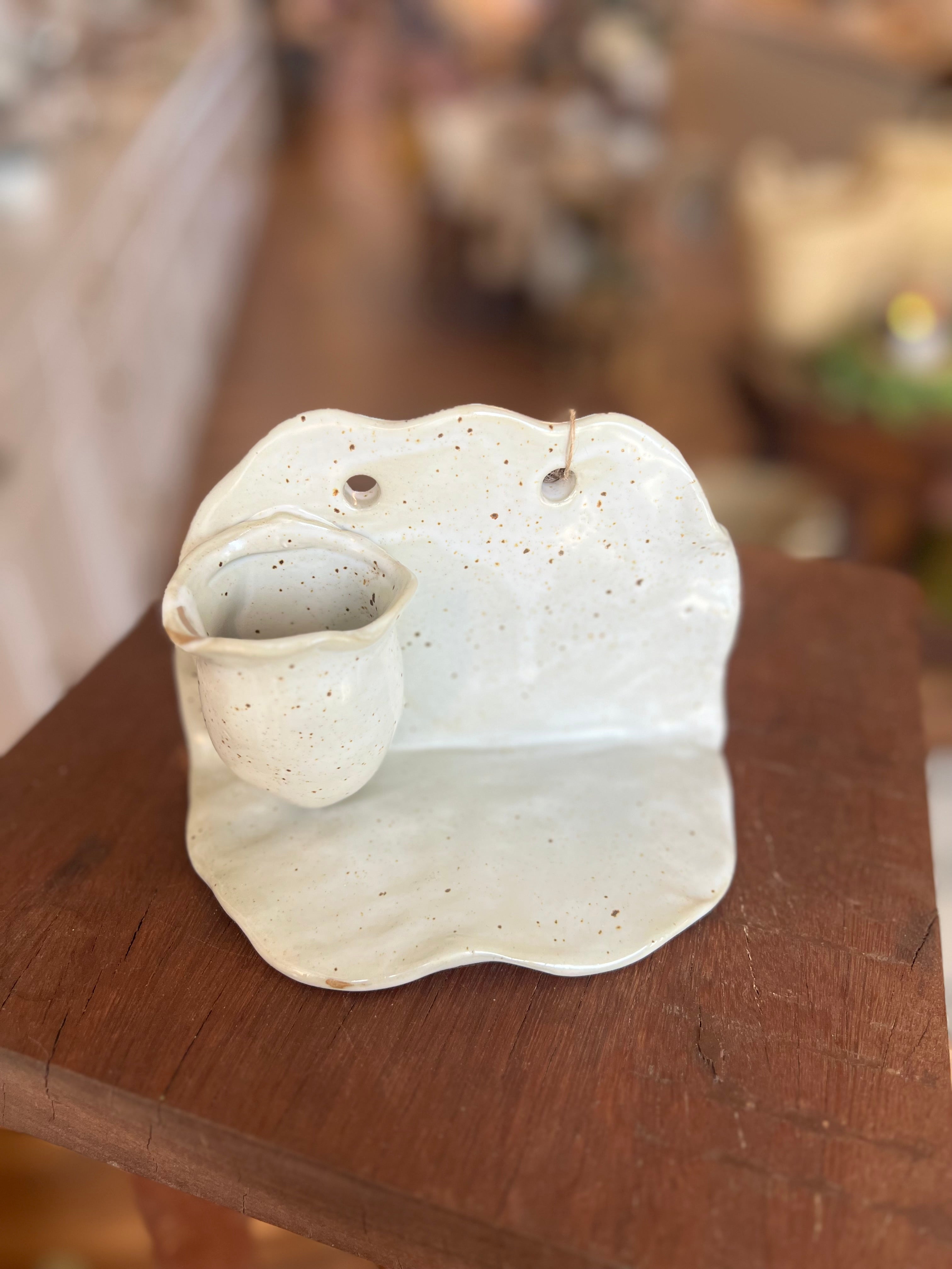 Stoneware Wall Shelf with Vase