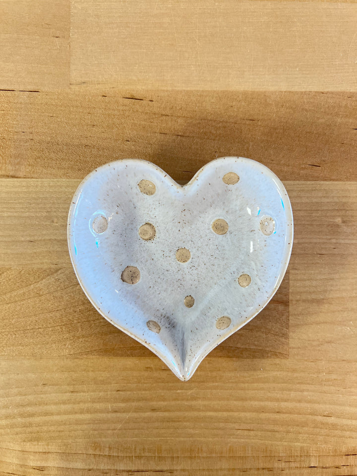 Stoneware Heart Shaped Dish w/ Dots