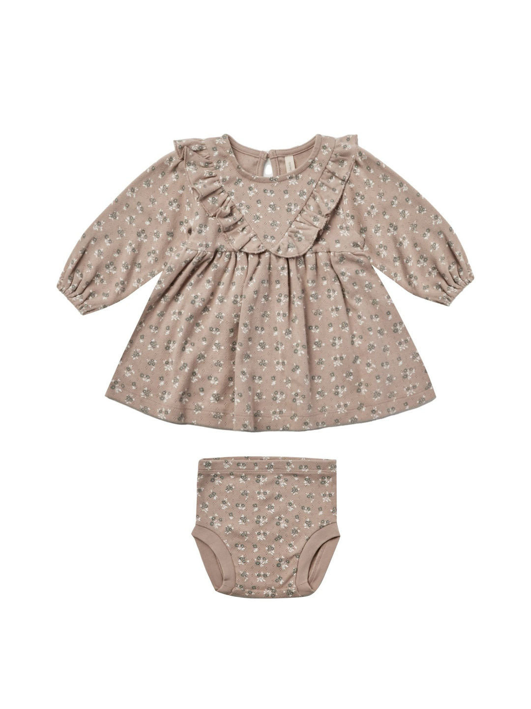 Quincy Mae long sleeve ruffle v dress | truffle floral