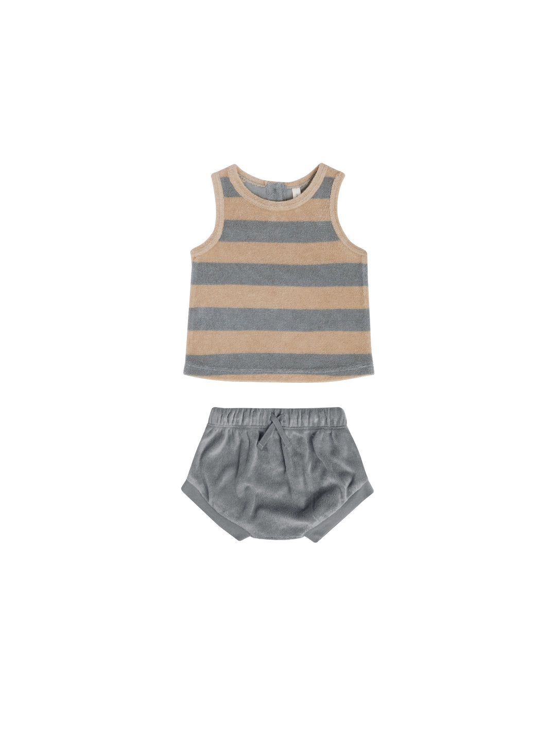 Quincy Mae terry tank set | ocean + latte stripe