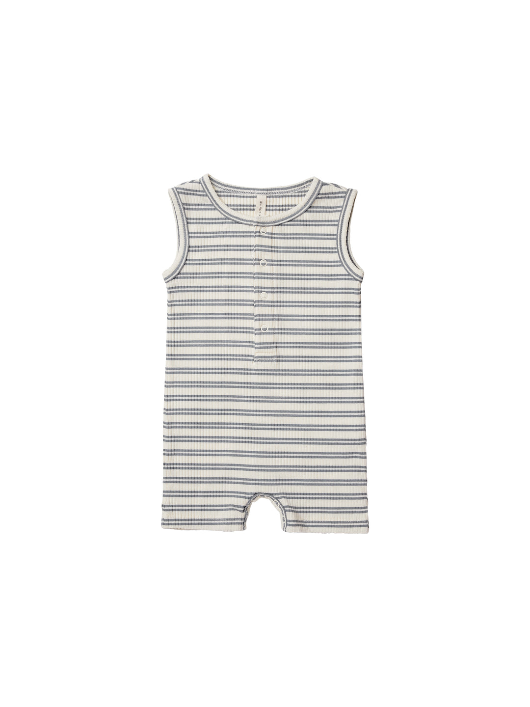 Quincy Mae ribbed henley romper | ocean stripe