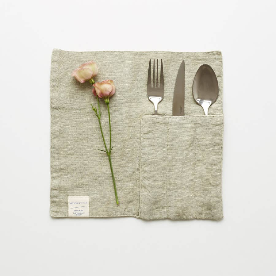 Sage Linen Cutlery Pocket Set of 2