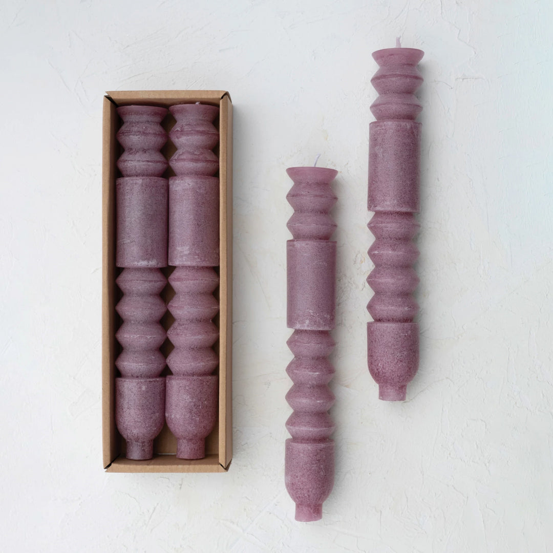 Unscented Totem Taper Candles in Box, Set of 2, Plum