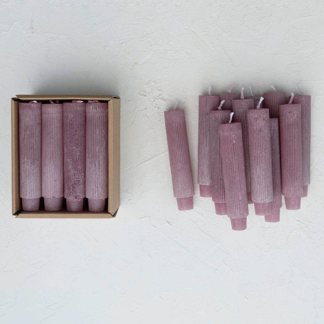 Unscented Pleated Taper Candles in Box, Set of 12, Plum