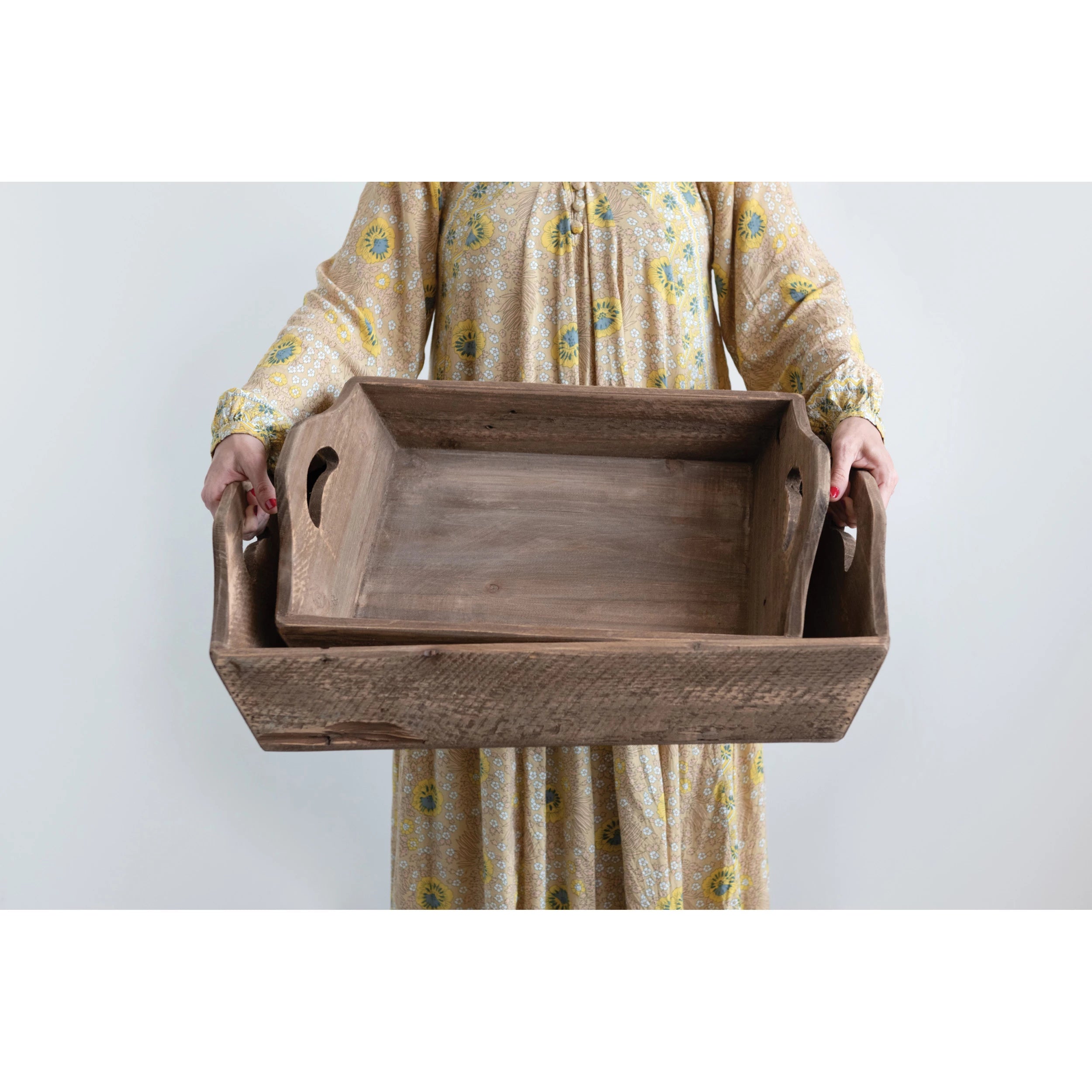 Decorative Wood Trays with Handles, 2 Sizes