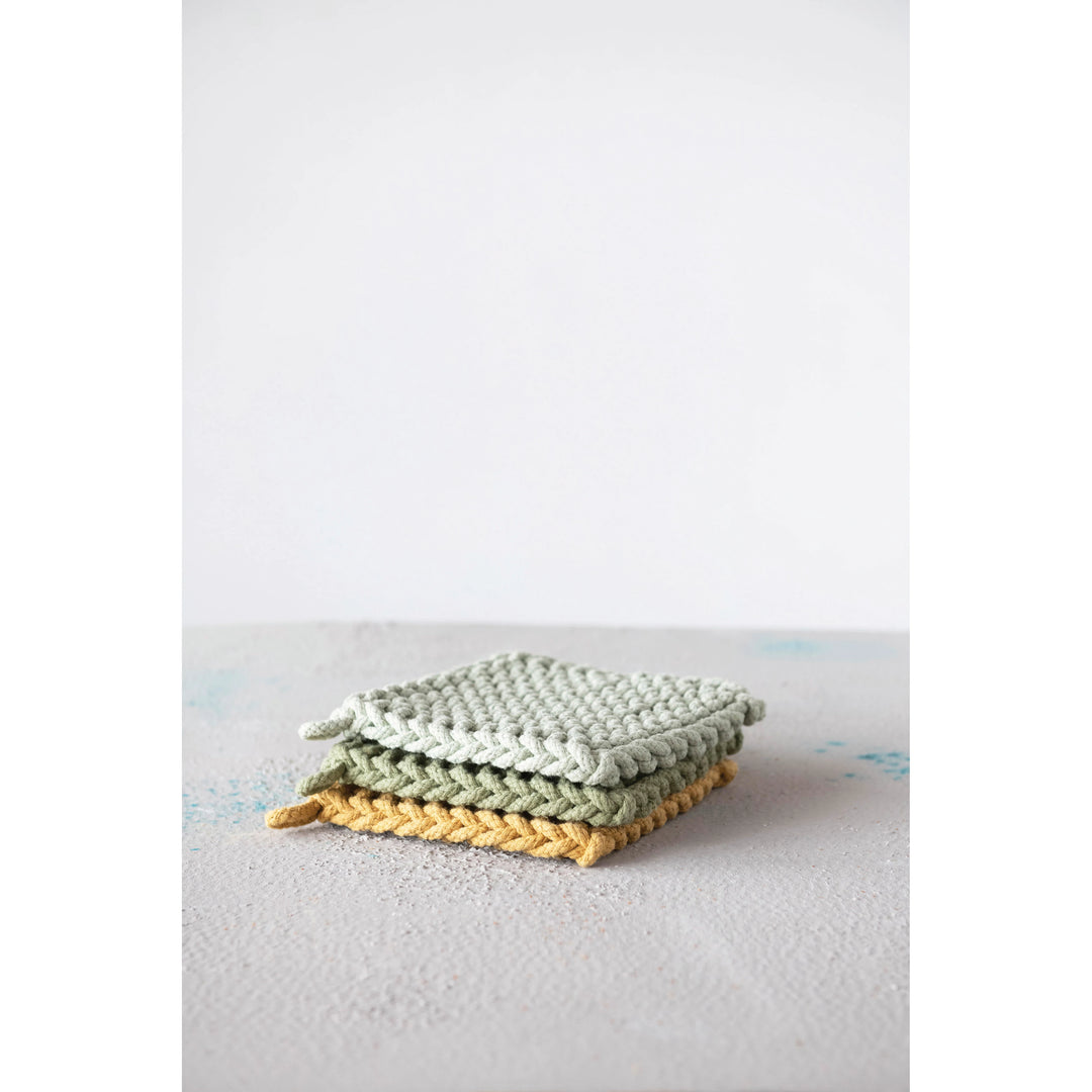 Cotton Crocheted Pot Holder, Sage Palette