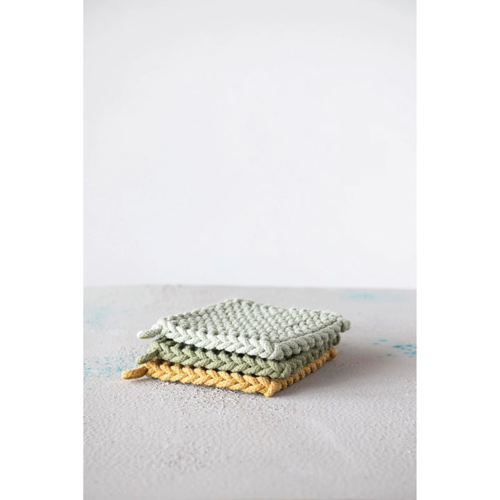 Cotton Crocheted Pot Holder, Sage Palette
