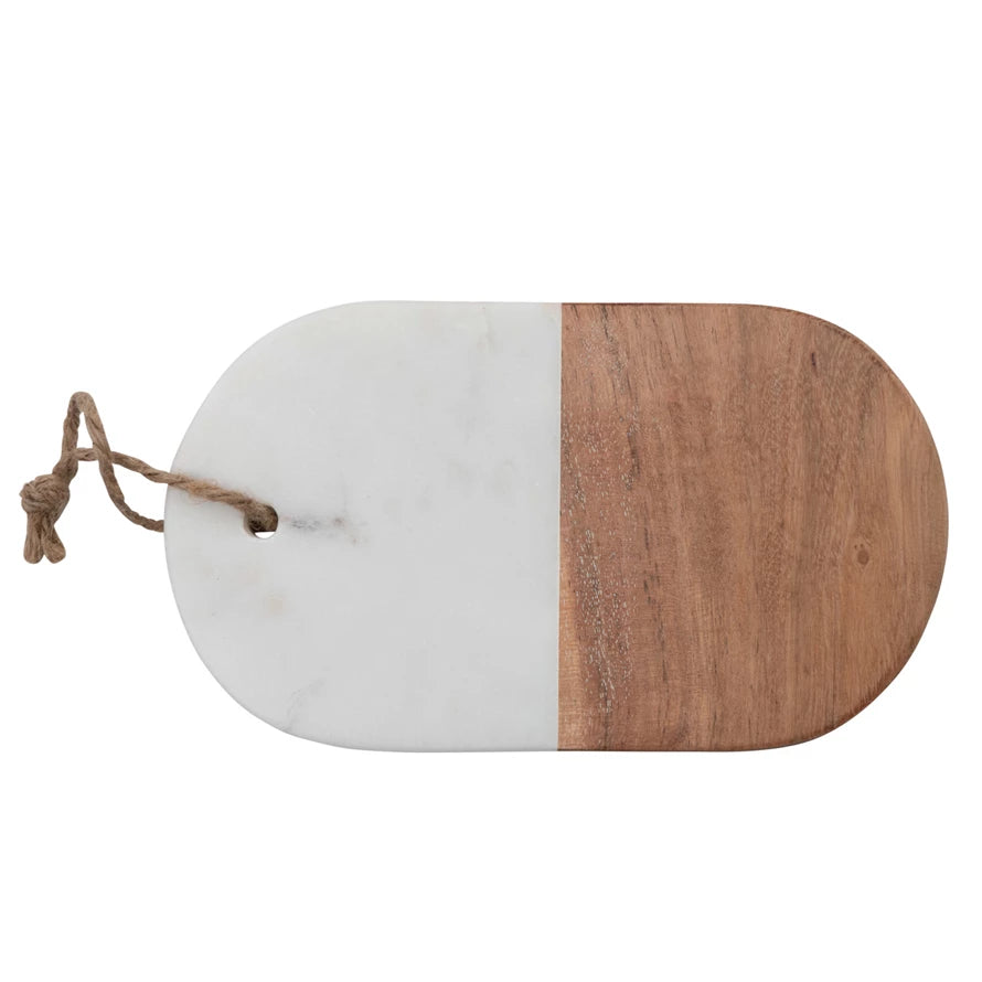 Marble & Acacia Wood Cheese/Cutting Board w/ Jute Tie