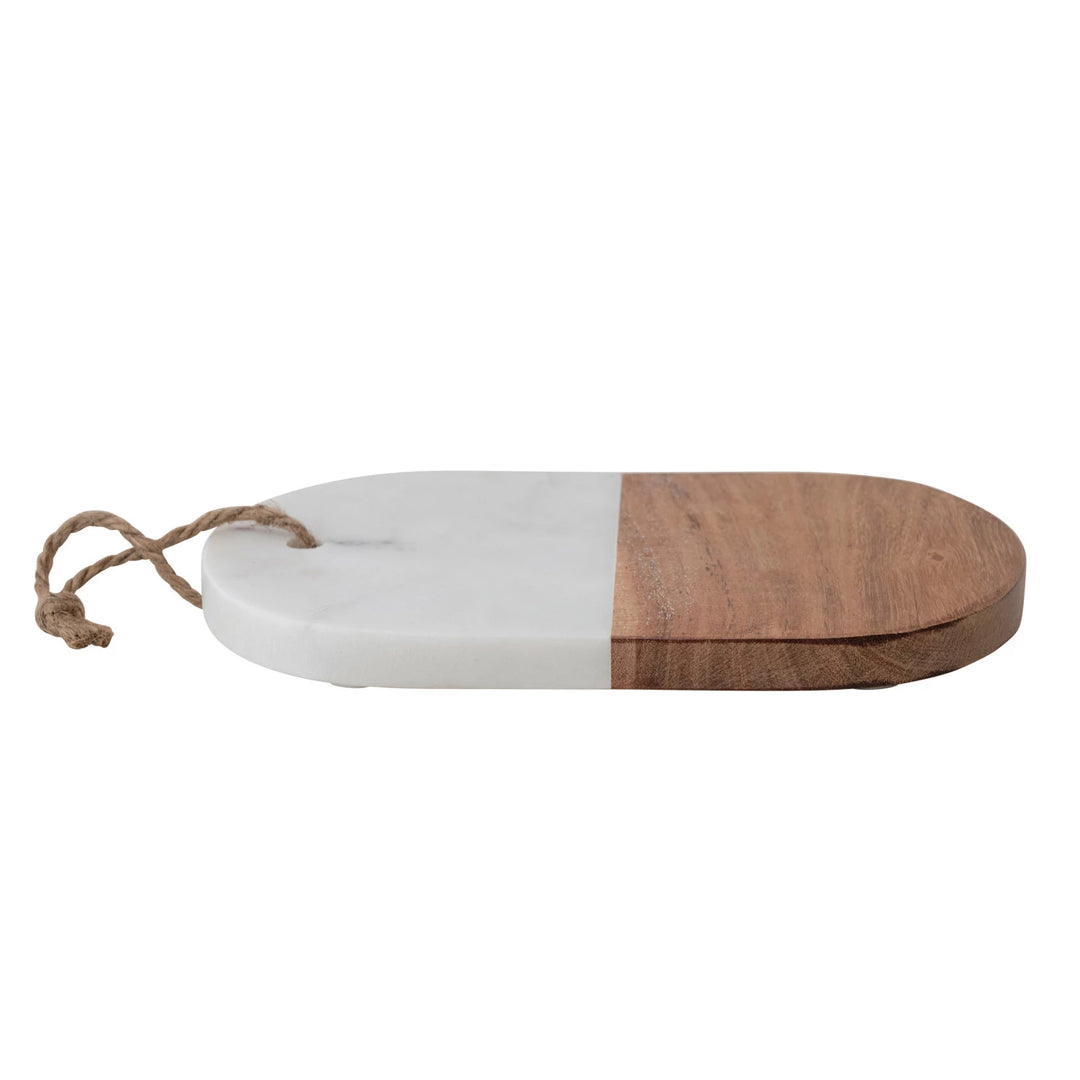 Marble & Acacia Wood Cheese/Cutting Board w/ Jute Tie