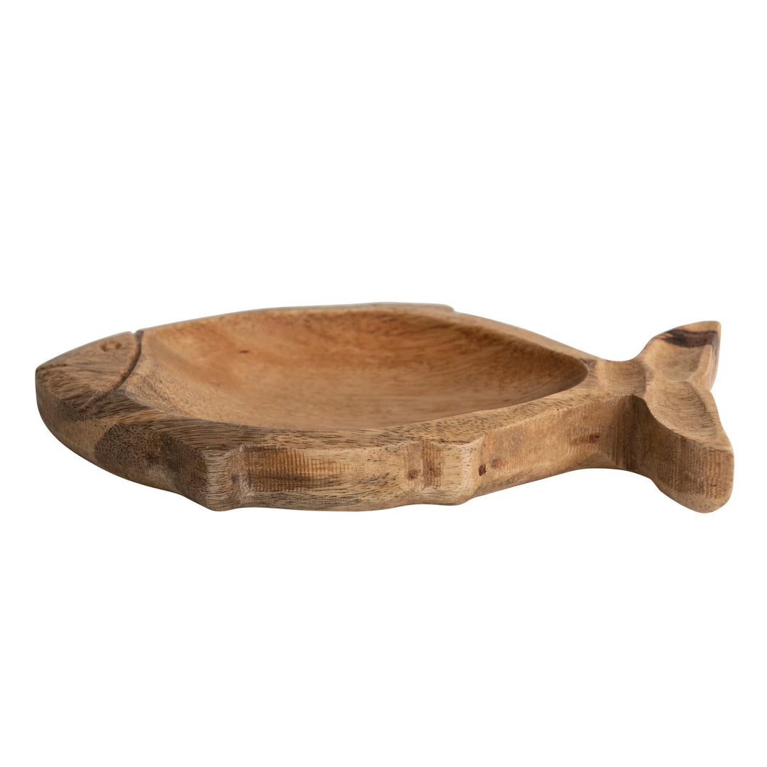 Hand-Carved Mango Wood Fish Shaped Dish, Natural