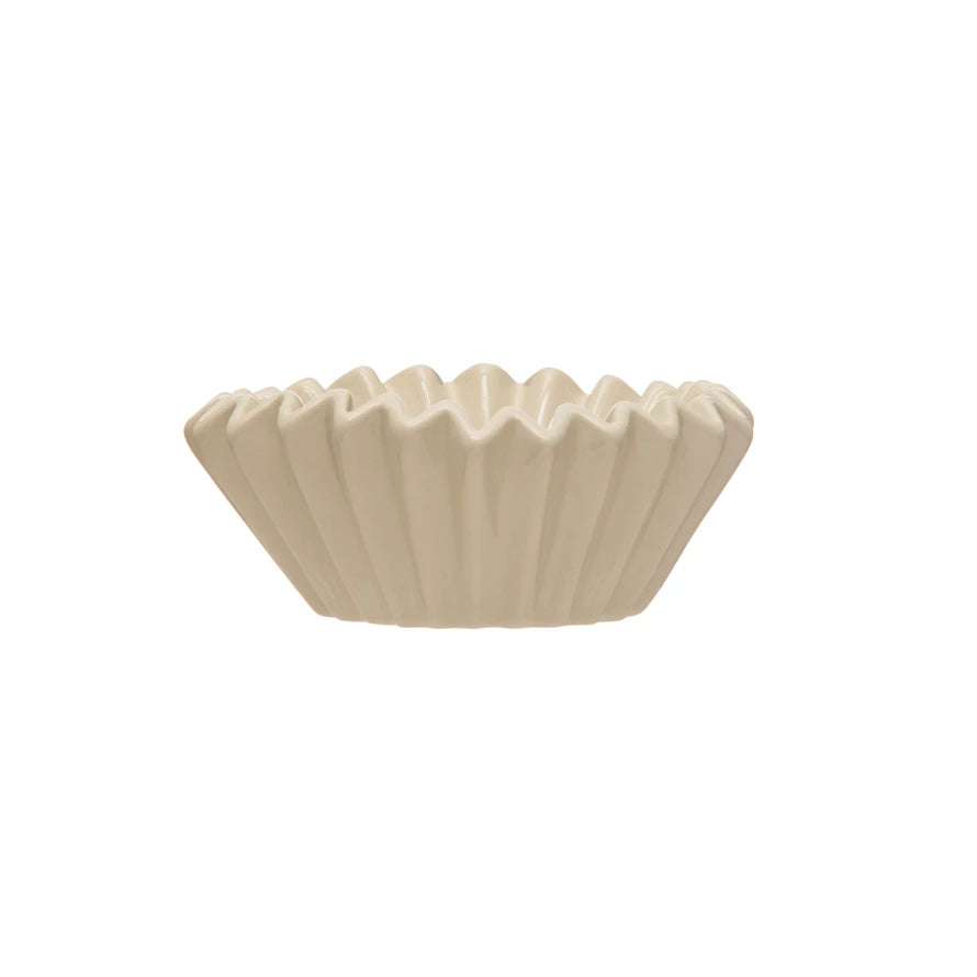Large Stoneware Fluted Bowl, White
