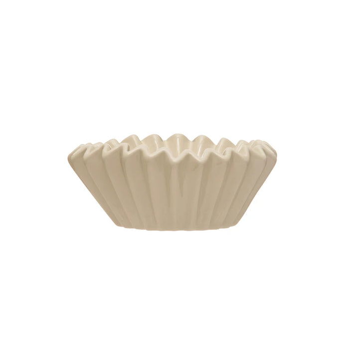 Large Stoneware Fluted Bowl, White