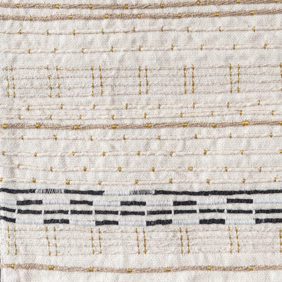 Cotton Embroidered Table Runner w/ Gold Metallic Stitching