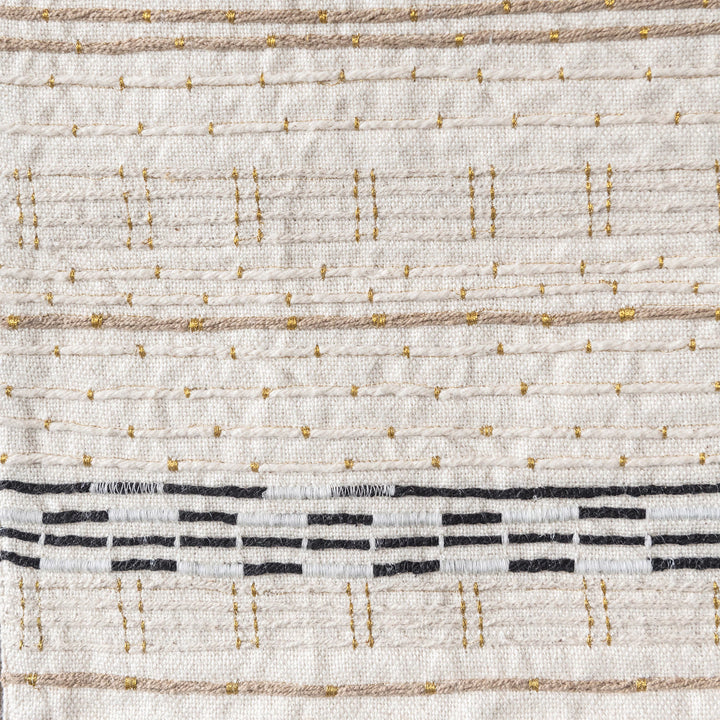 Cotton Embroidered Table Runner w/ Gold Metallic Stitching