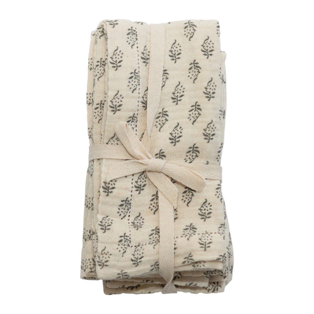 Cotton Napkins with Printed Floral Pattern