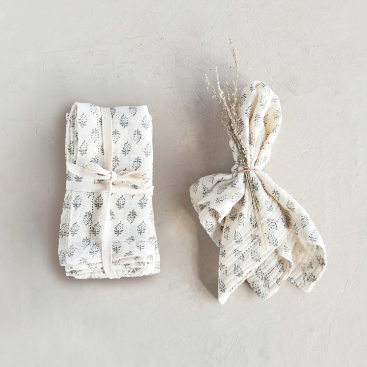 Cotton Napkins with Printed Floral Pattern