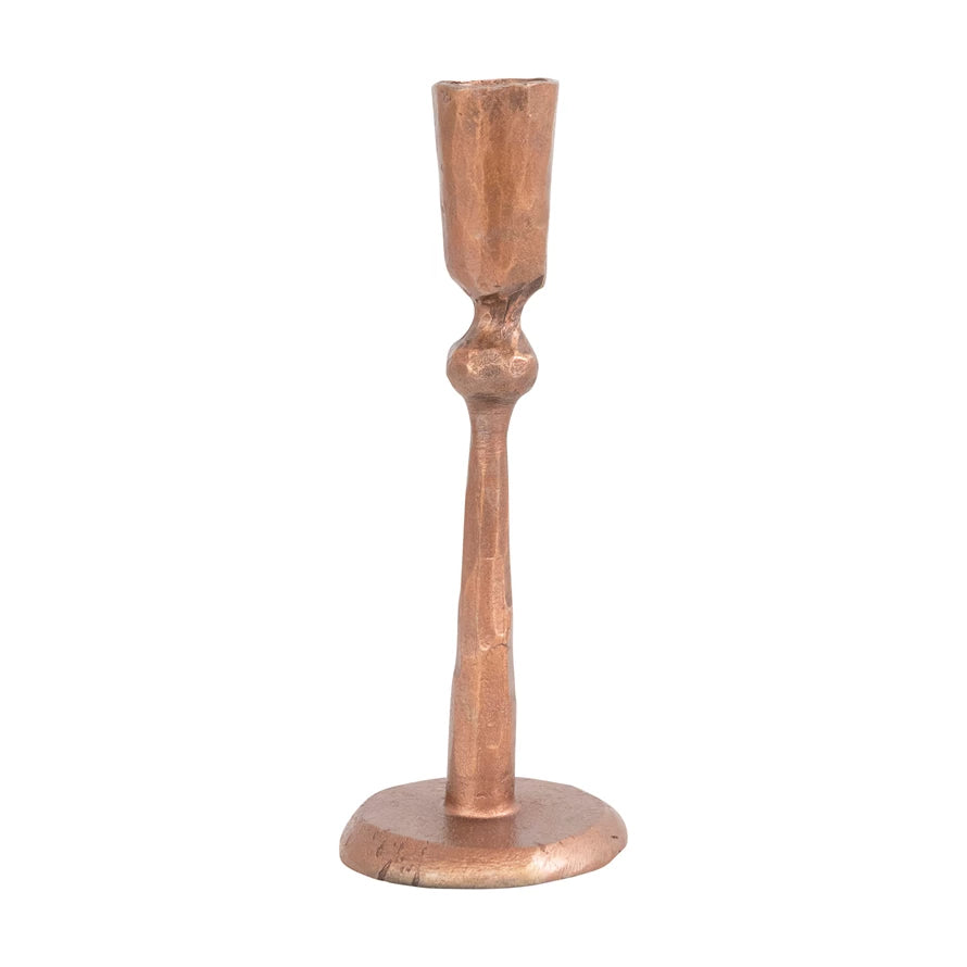 Hand-Forged Iron Taper Holder, Antique Copper Finish - 7"