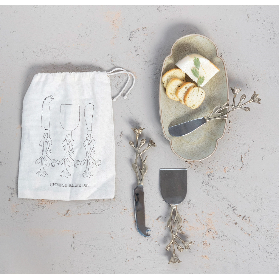 Stainless Steel & Brass Cheese Knives, Set of 3q