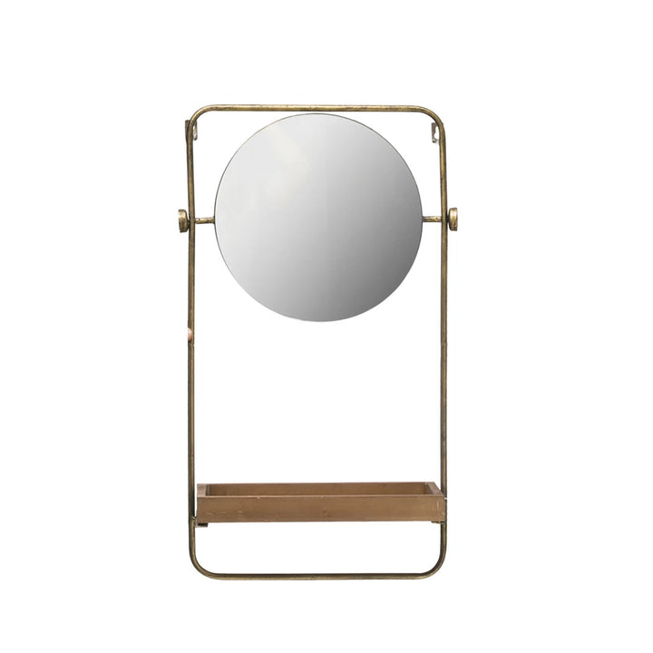 Metal Wall Mirror with Wood Shelf