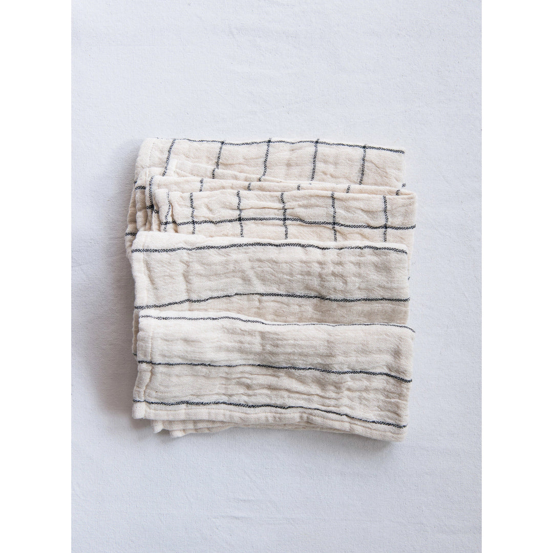 Woven Cotton Napkin with Plaid and Stripes, Set of 4