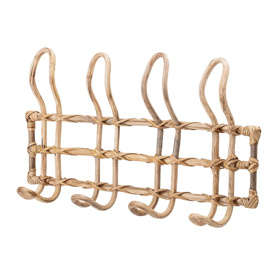 Rattan Wall Hanger with 4 Hooks