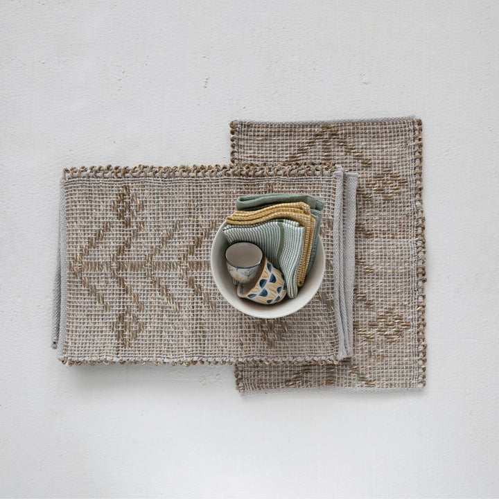 Two-Sided Hand-Woven Seagrass & Cotton Placemat w/ Design
