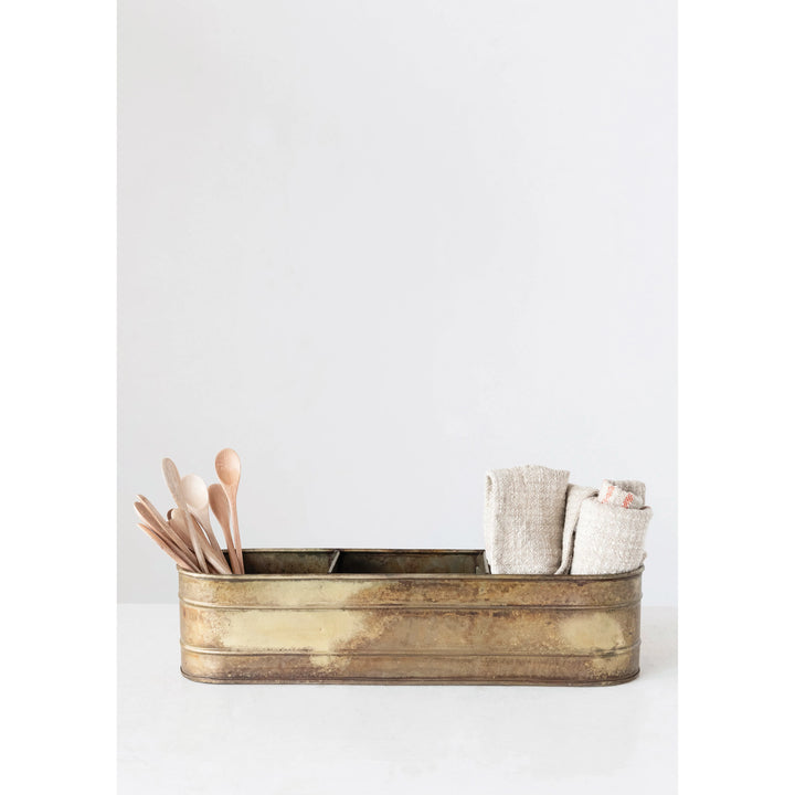 Galvanized Metal Window Planter with 3 Sections, Antique Brass Finish